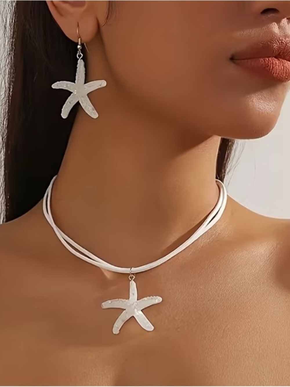 Jewelry Set - Necklace & Earrings - Silver Ocean-Inspired Women’s Earrings